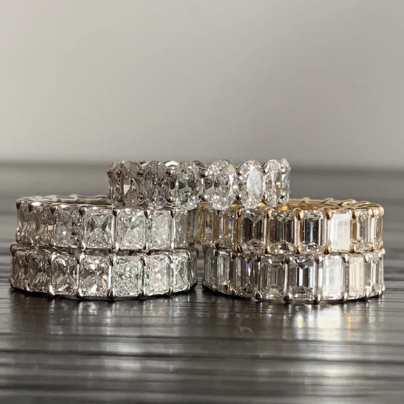 Emerald Cut Eternity Wedding Band Lab Diamond Ring - Picture 2 of 16